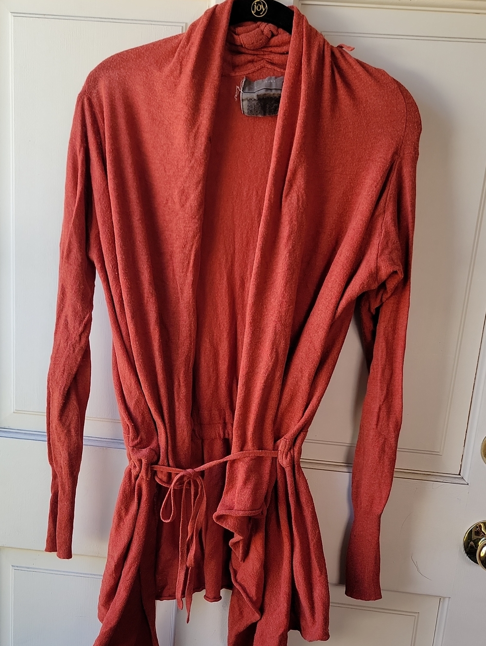 Anthropologie Orange-Red Open Front Belt-Tie Cardigan